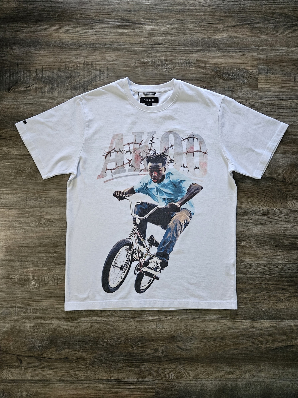 AKOO White Crewneck Graphic BMX Tee